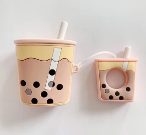 Силиконов калъф за чай с перлено мляко за слушалки Airpods с ключодържател